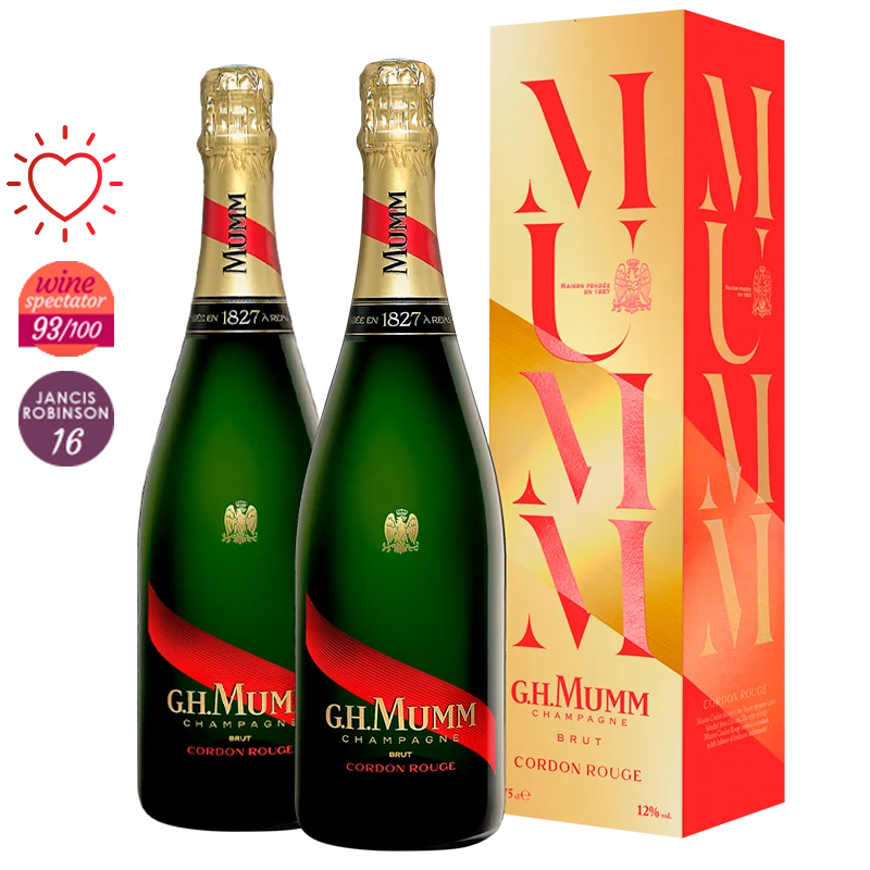 Pack 2 Champagnes G.H. Mumm (Cordon Rouge) Brut Champagne - en étui